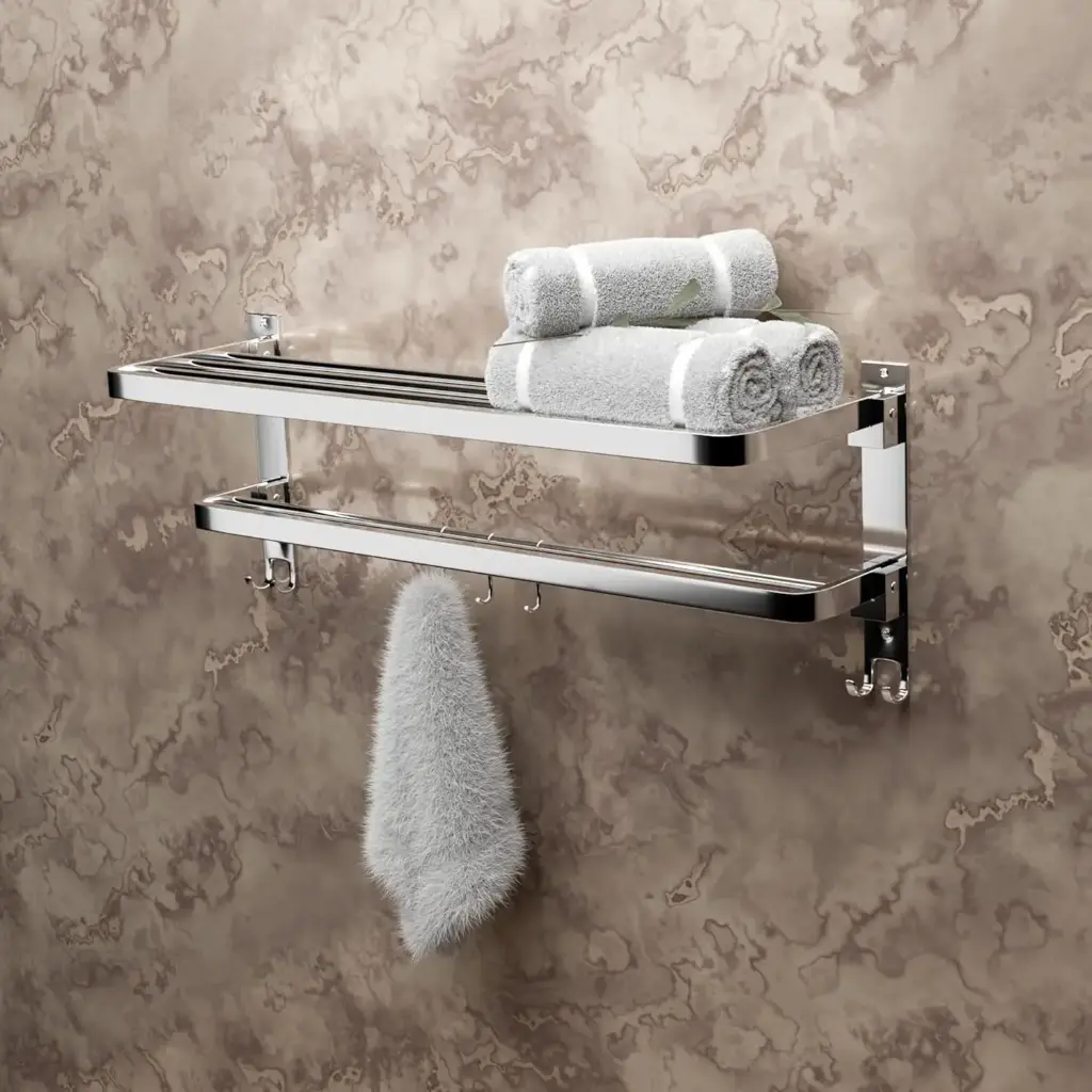BABA BATH Double Decker Folding Towel Rack – 24 Inch | SS 304 Grade Stainless Steel| Wall Mounted Bathroom Shelf
 Lifetime Rust & Corrosion Warranty