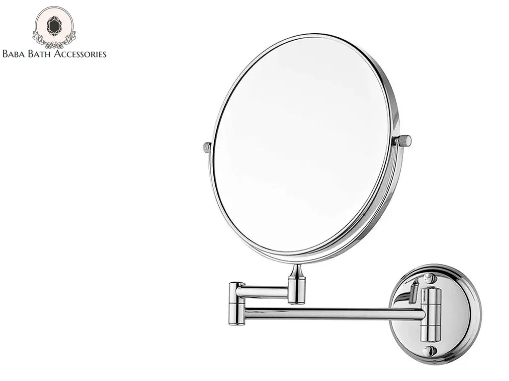 Baba Bath Wall-Mounted Extendable Shaving & Makeup Mirror | 360° Swivel | Dual-Sided with Magnification | Chrome Finish 