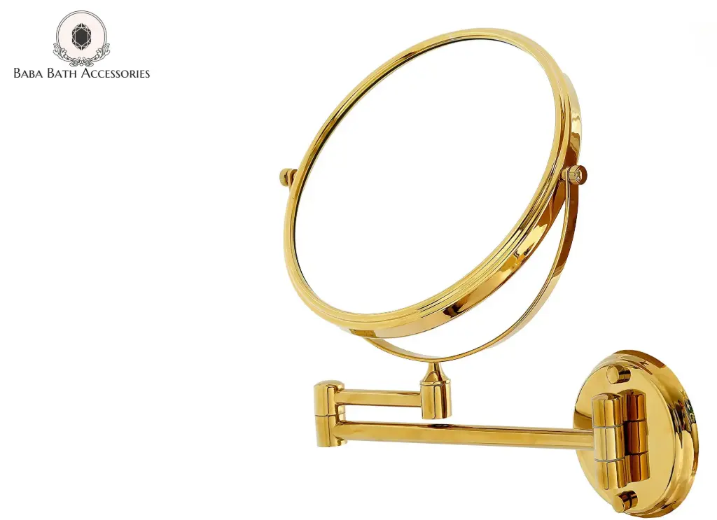 Baba Bath Wall-Mounted Extendable Shaving & Makeup Mirror | 360° Swivel | Dual-Sided with Magnification | Gold Finish 