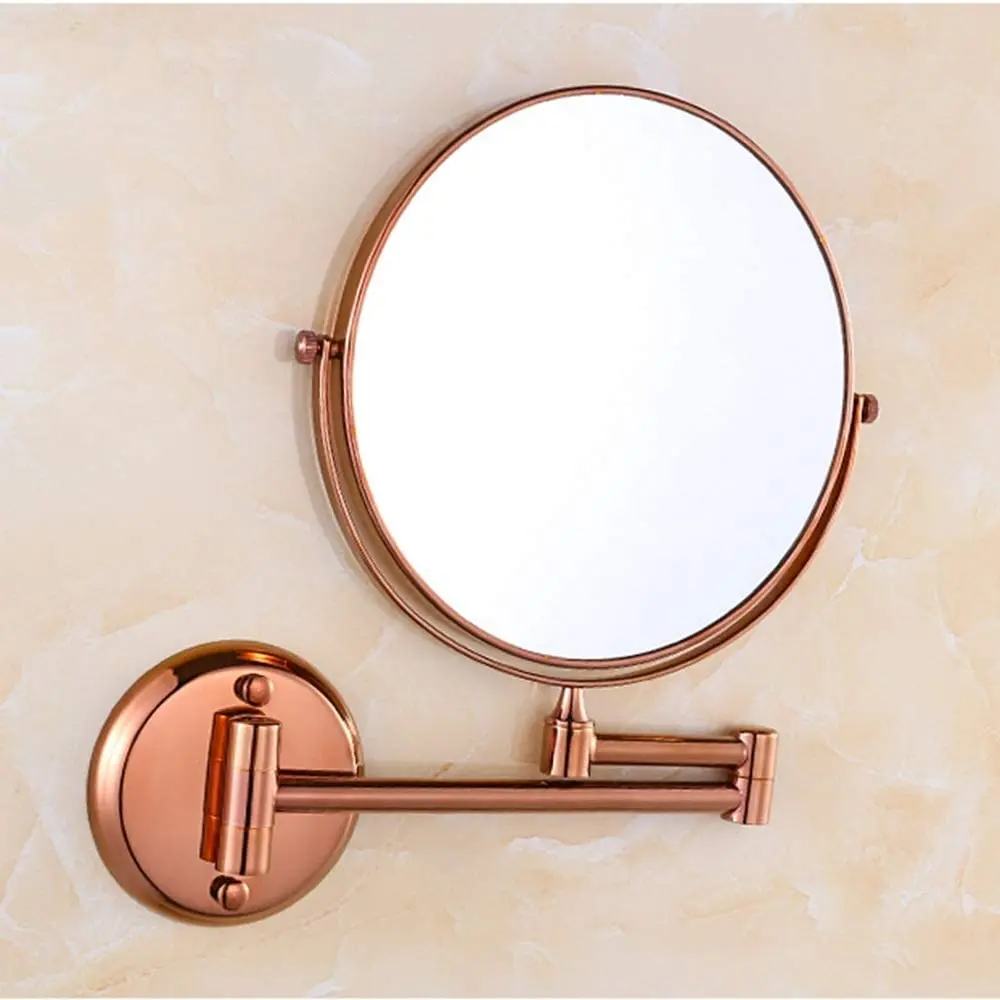 Baba Bath Wall-Mounted Extendable Shaving & Makeup Mirror | 360° Swivel | Dual-Sided with Magnification | Rosegold Finish 
