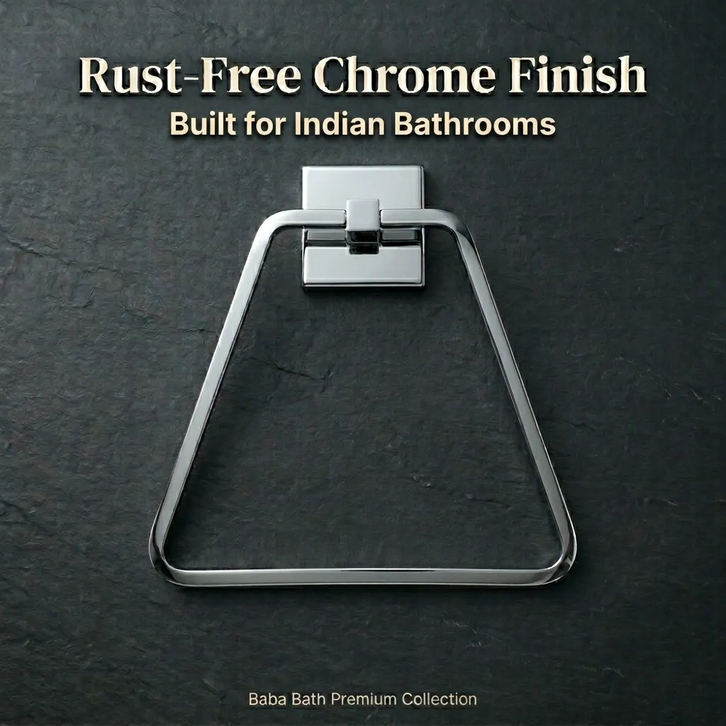 Hexa Triangle Towel Ring (SS 304) – Rust-Free Chrome Wall Mounted Towel Holder | Premium Bathroom Accessory in Delhi | Baba Bath