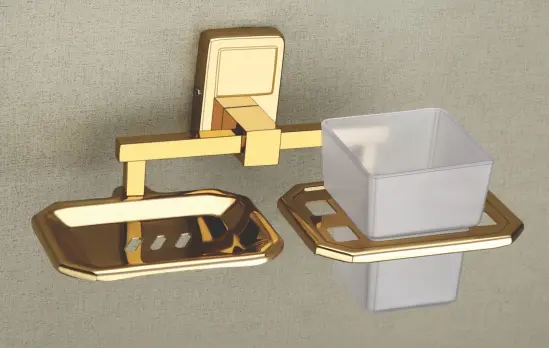Nexa Soap Dish With Tooth Brush Holder Gold