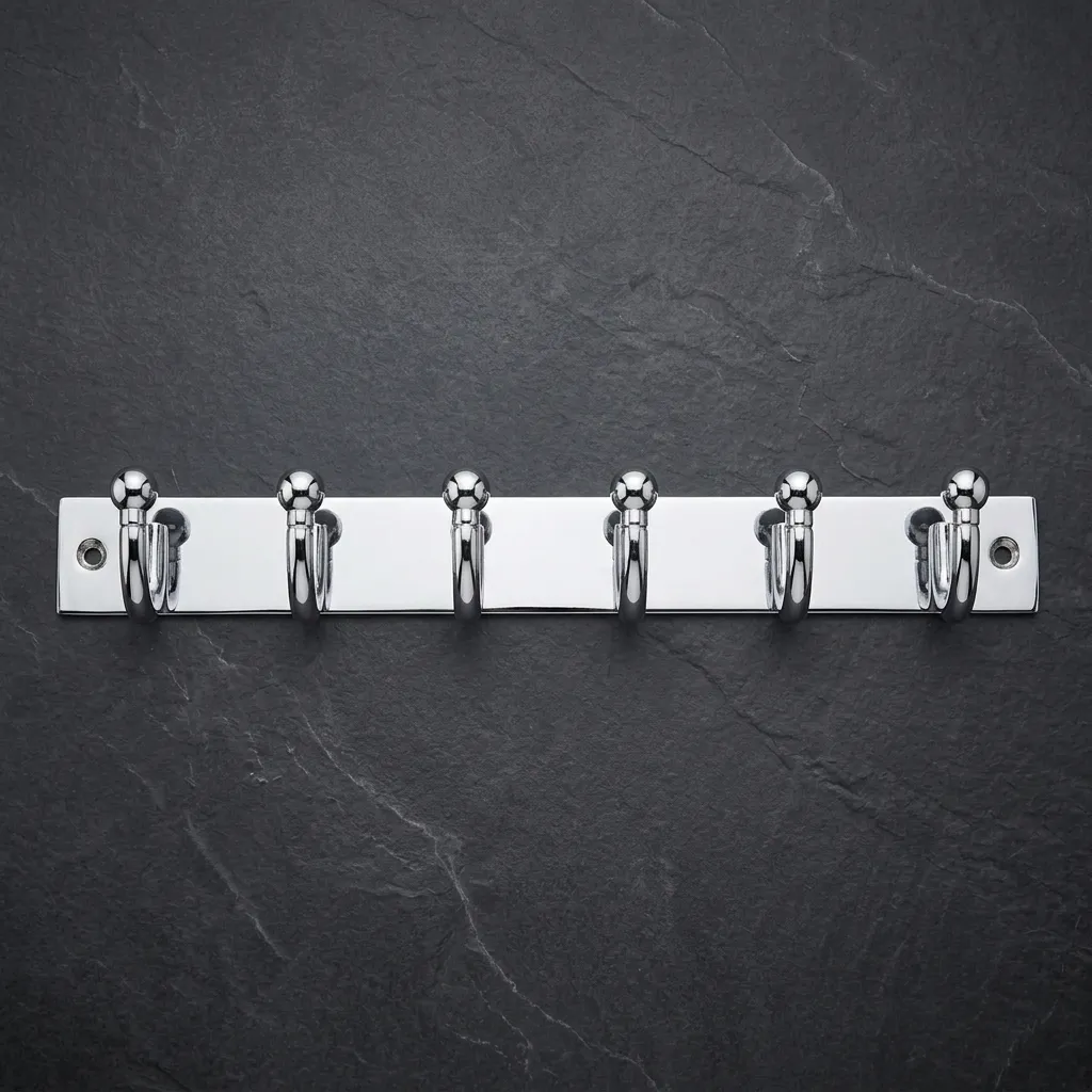 Baba Bath Goli 6 Hook Rail – Premium Chrome Wall Mounted Hooks