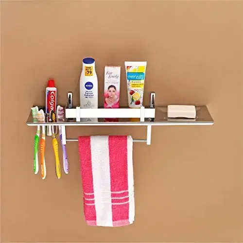 🛁 Premium SS 4-in-1 Bathroom Shelf with Soap Dish, Toothbrush Holder & Towel Rod  | 3-Year Warranty on Rusting & Corrosion 
