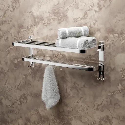 BABA BATH Double Decker Folding Towel Rack – 24 Inch | SS 304 Grade Stainless Steel| Wall Mounted Bathroom Shelf
 Lifetime Rust & Corrosion Warranty